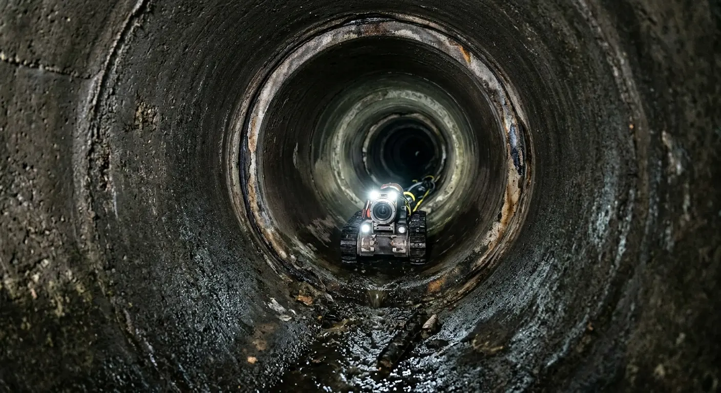 Robotic sewer camera inspecting pipe interior for Sewer Line Cleaning in Apex