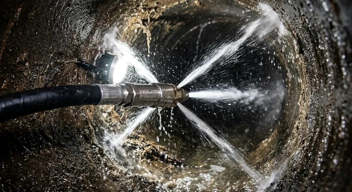 High-pressure hydro jetting nozzle cleaning sewer pipe for Storm Drain Cleaning in Apex